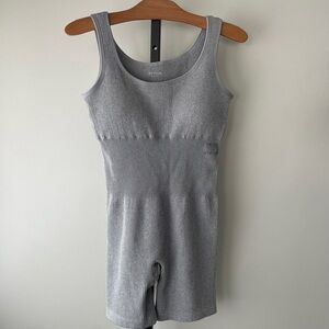 Refuge Ribbed Athletic Unitard Bike Shorts Tank Romper One Piece Grey Medium